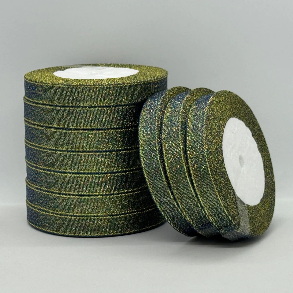 Лента парчовая 1,2 см (25 ярдов/22,75 м.), 40 сосновий + золото