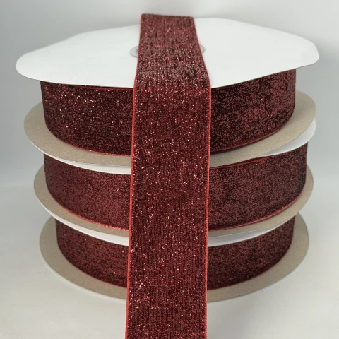 Оксамитова стрічка люрекс 3.8 см (25 ярдів/22,75 м.), 10 бордовий