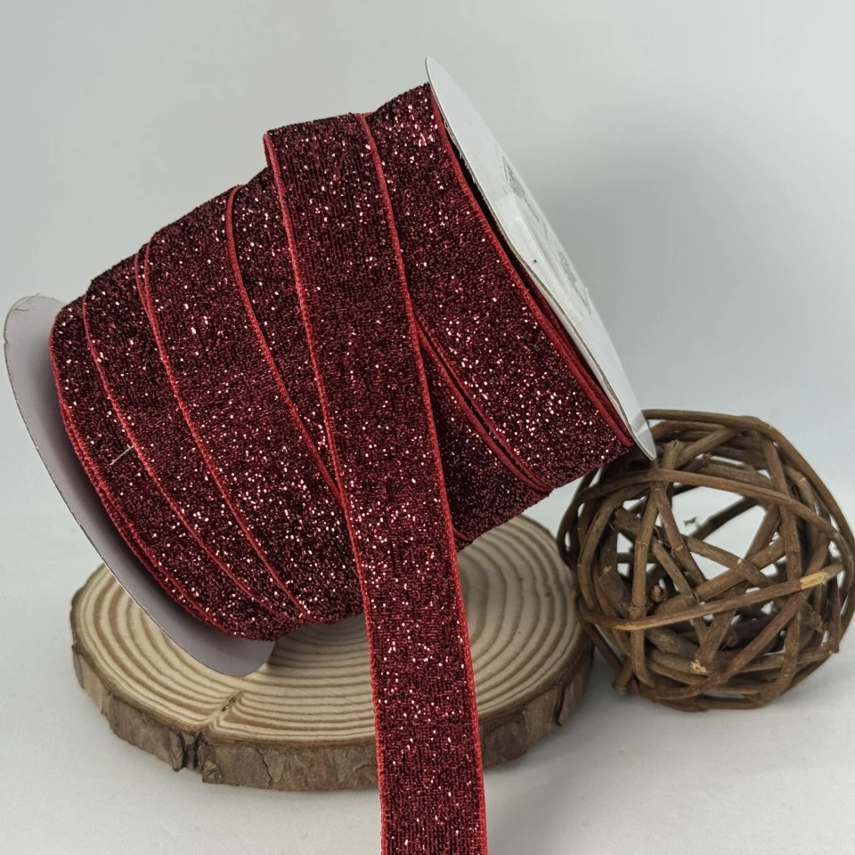 Бархатная лента люрекс 2 см (25 ярдов/22,75 м.), 10 бордовий