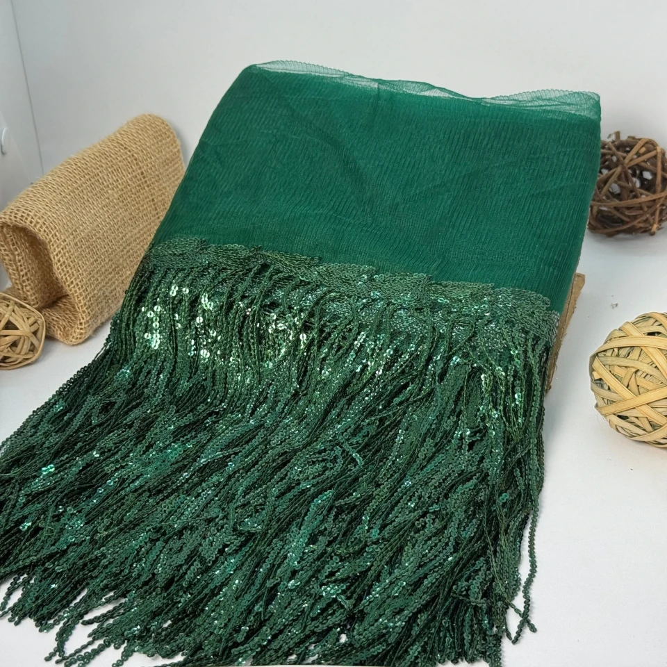 Бахрома танцевальная с пайетками на сетке «Искры страсти» 20 см (9.1 метр), 21 смарагдовий