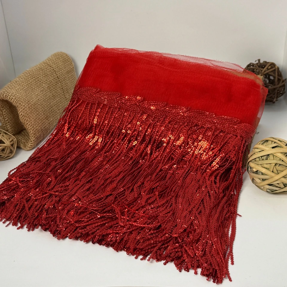 Бахрома танцевальная с пайетками на сетке «Искры страсти» 20 см (9.1 метр), 9 червоний
