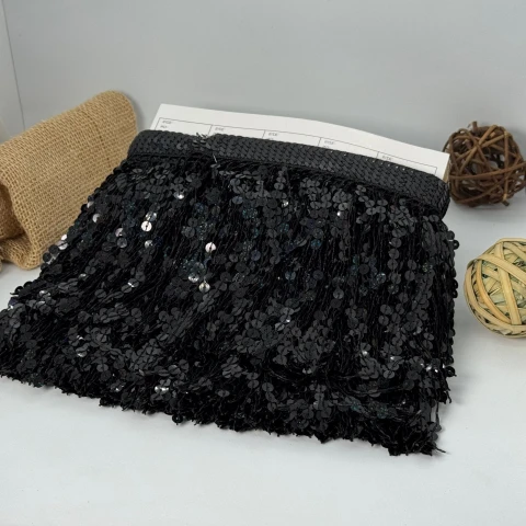 Бахрома танцевальная с пайетками «Сердце танца» 16 см (9.1 метр), 6 чорний