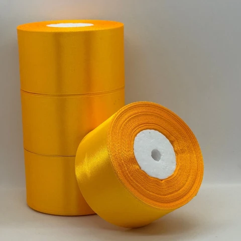 Атласная лента 5 см (33 м.), 16 темний жовтий