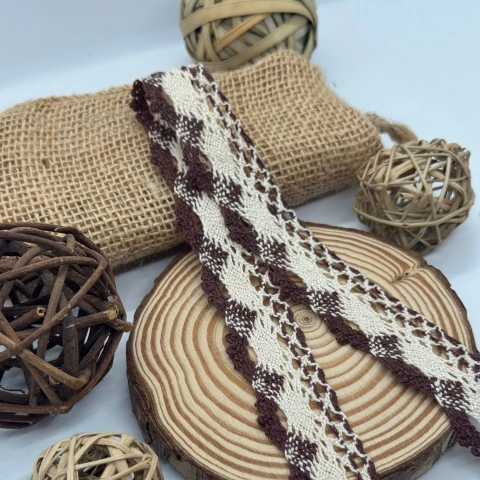 Кружево макраме "Сладкая дымка" 3 см. (1 м.), коричневий + молочний