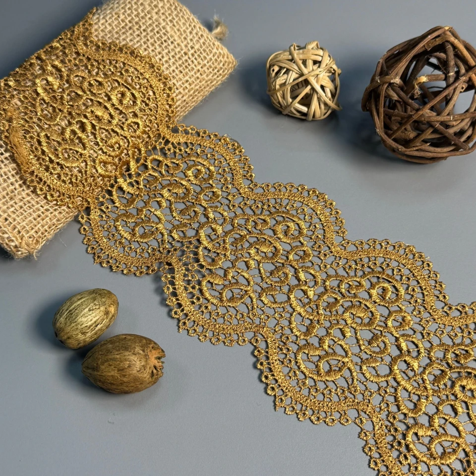 Кружево полиэстер "Кремовая линия" 11 см.(1 м.), гірчичний (20 метрів)