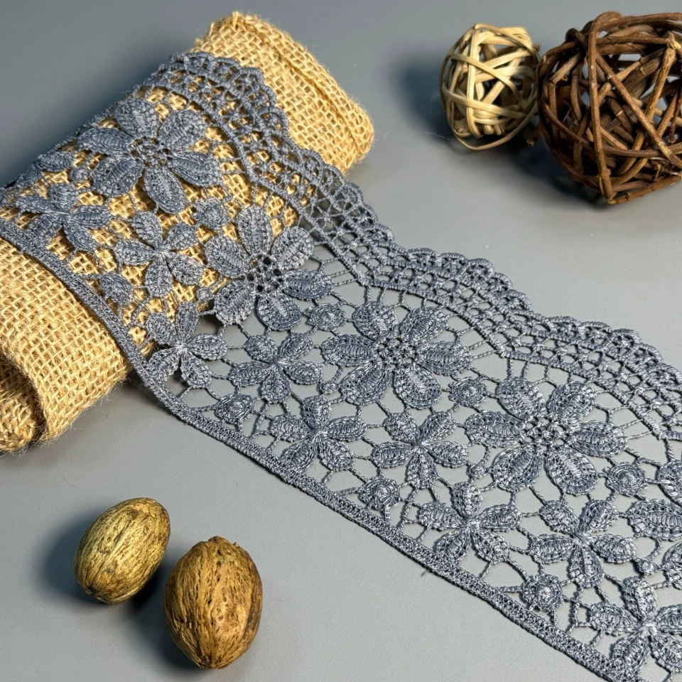 Кружево полиэстер "Цветочный рай" 10 см.(1 м.), сірий (19.8 метрів)