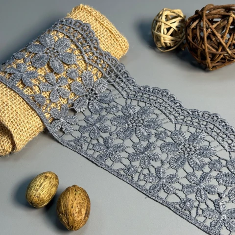 Кружево полиэстер "Цветочный рай" 10 см.(1 м.), сірий (19.8 метрів)