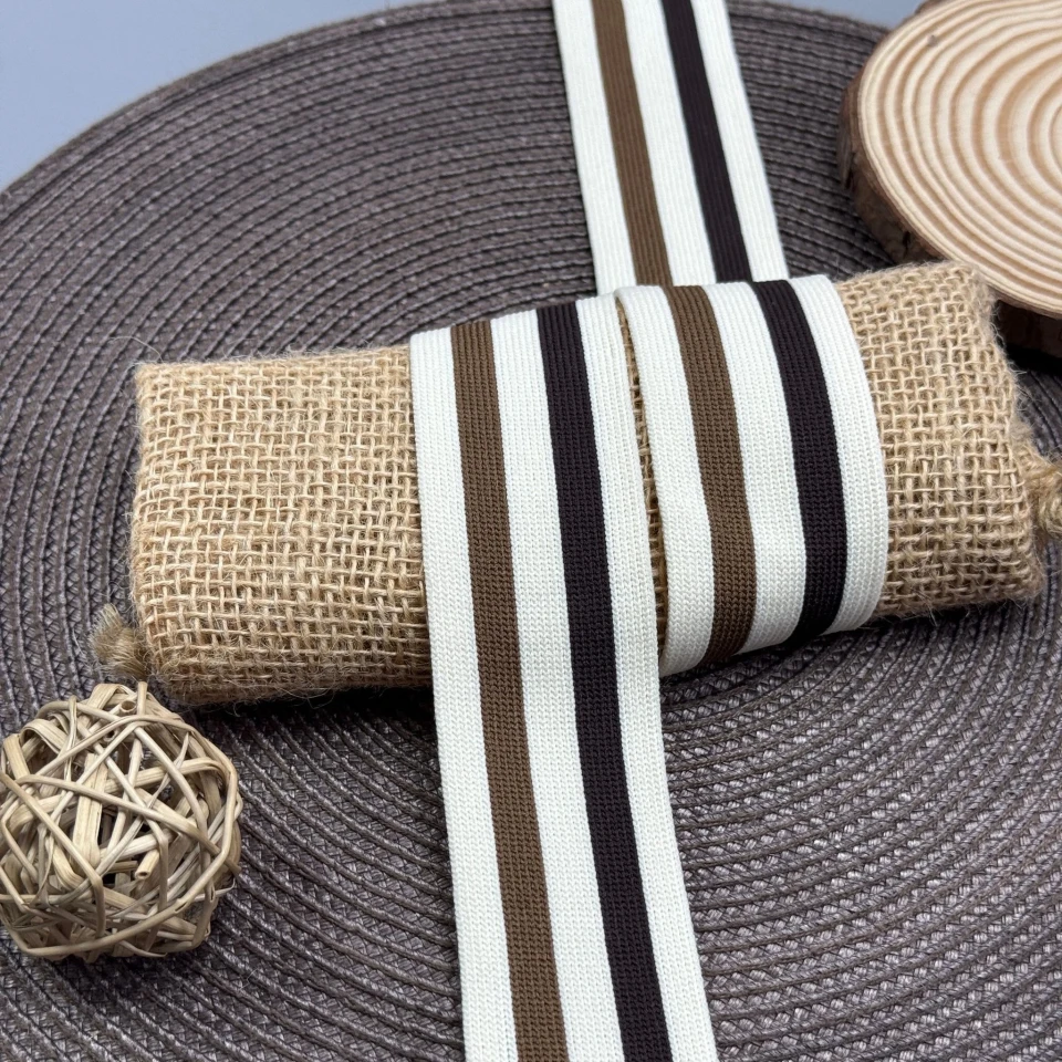 Трикотажный лампас Декор 4 см (1 м), білий+бежевий+коричневий