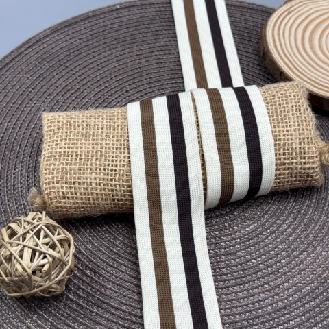 Трикотажный лампас Декор 4 см (1 м), білий+бежевий+коричневий