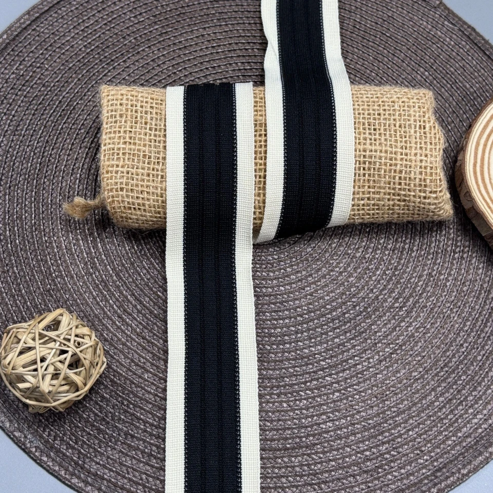 Лампас трикотажный Элегант 4 см (1 м), C:6 чорний+молочний