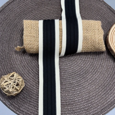 Лампас трикотажный Элегант 4 см (1 м), C:6 чорний+молочний