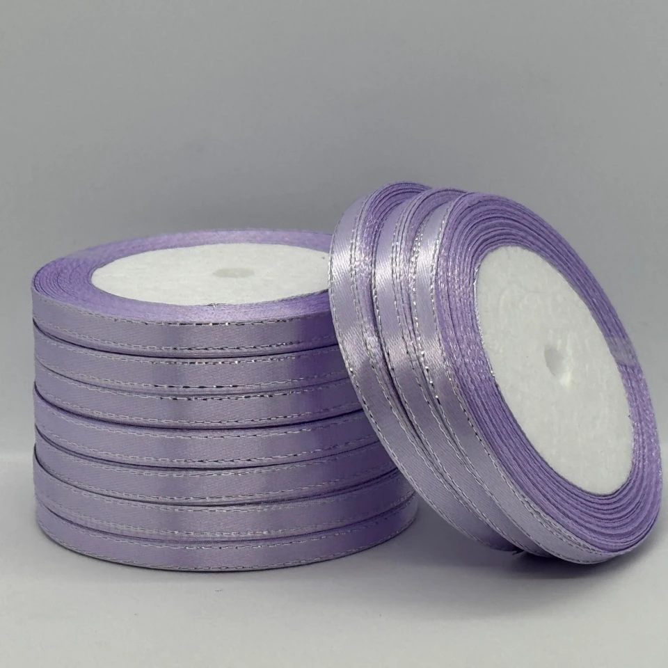Атласна стрічка з люрекс 0,6 см+срібло (22.75 м.), 44 світло фіалковий