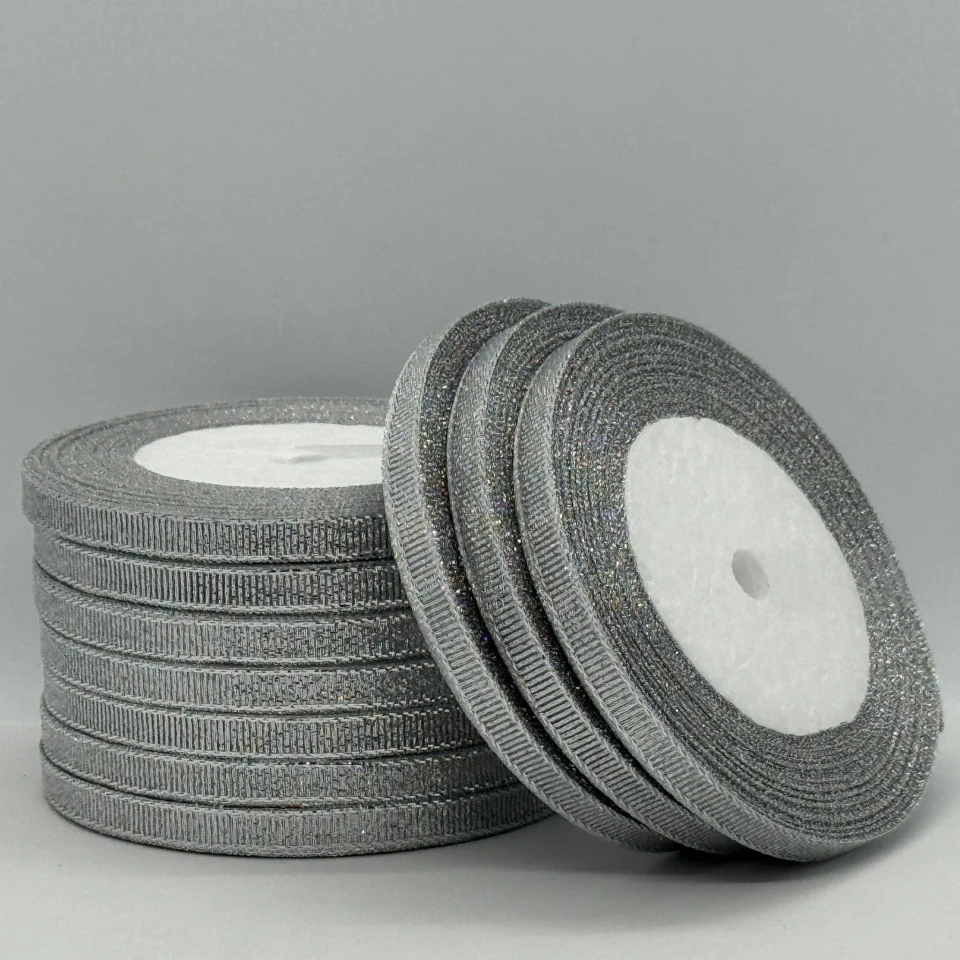 Лента парчовая 0,6 см (25 ярдов/22,75 м.), срібло (silver)