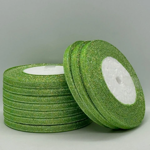 Тасьма парчева 0,6 см (25 ярдів/22,75 м.), 159 срiбло+зелений