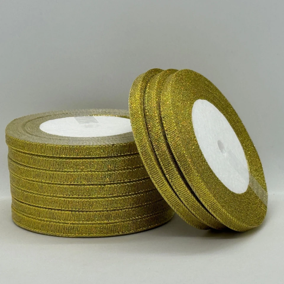Лента парчовая 0,6 см (25 ярдов/22,75 м.), золото (gold)
