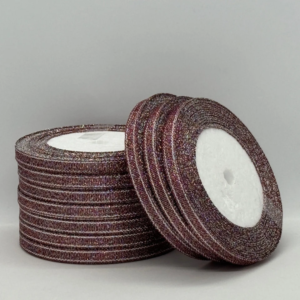 Лента парчовая 0,6 см (25 ярдов/22,75 м.), 28 баклажан + срібло