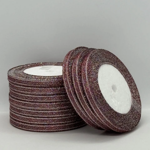 Тасьма парчева 0,6 см (25 ярдів/22,75 м.), 28 баклажан + срібло