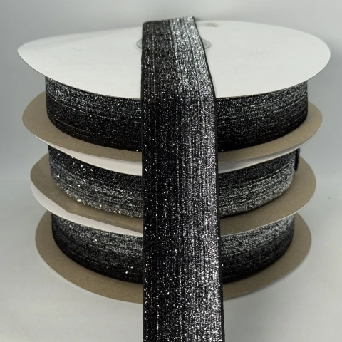 Оксамитова стрічка люрекс 3.8 см (25 ярдів/22,75 м.), 45 чорний + срібло