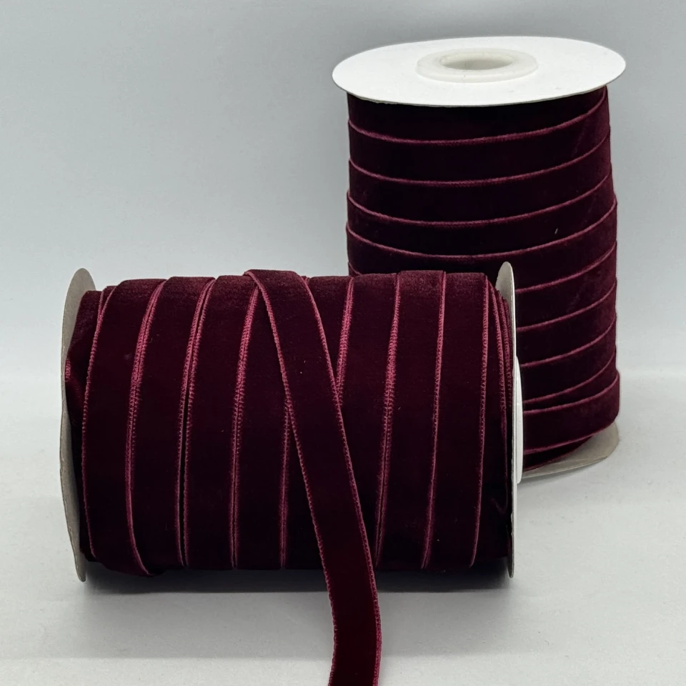 Бархатная лента 1 см (25 ярдов/22,75 м.), 44 гранатовий