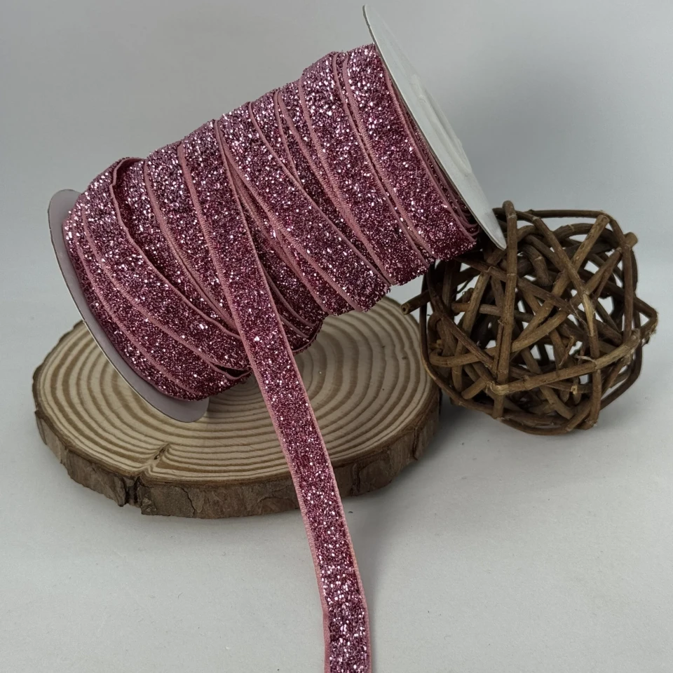 Бархатистая лента люрекс 1 см (25 ярдов/22,75 м.), 18 рожевий