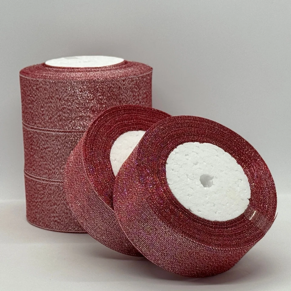 Лента парчевая 4 см (25 ярдов/22,75 м.), 65 червоний + срібло