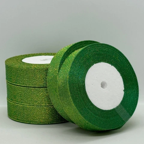 Тасьма парчева 2,5 см (25 ярдів/22,75 м.), 19 зелений + золото