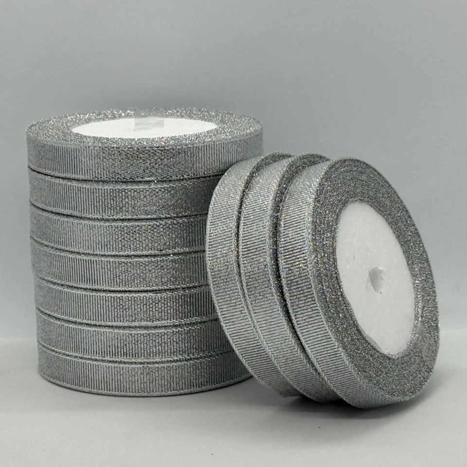 Лента парчовая 1,2 см (25 ярдов/22,75 м.), срібло