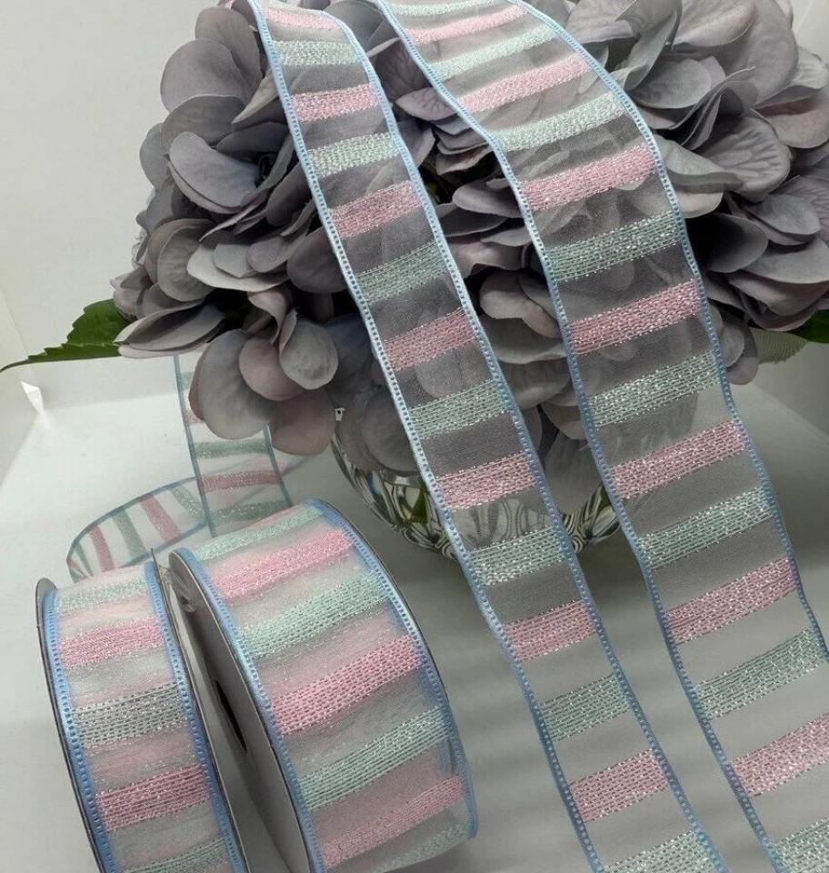Декоративна стрічка органзова 4 см (18 м.), №12 бірюза+розовий