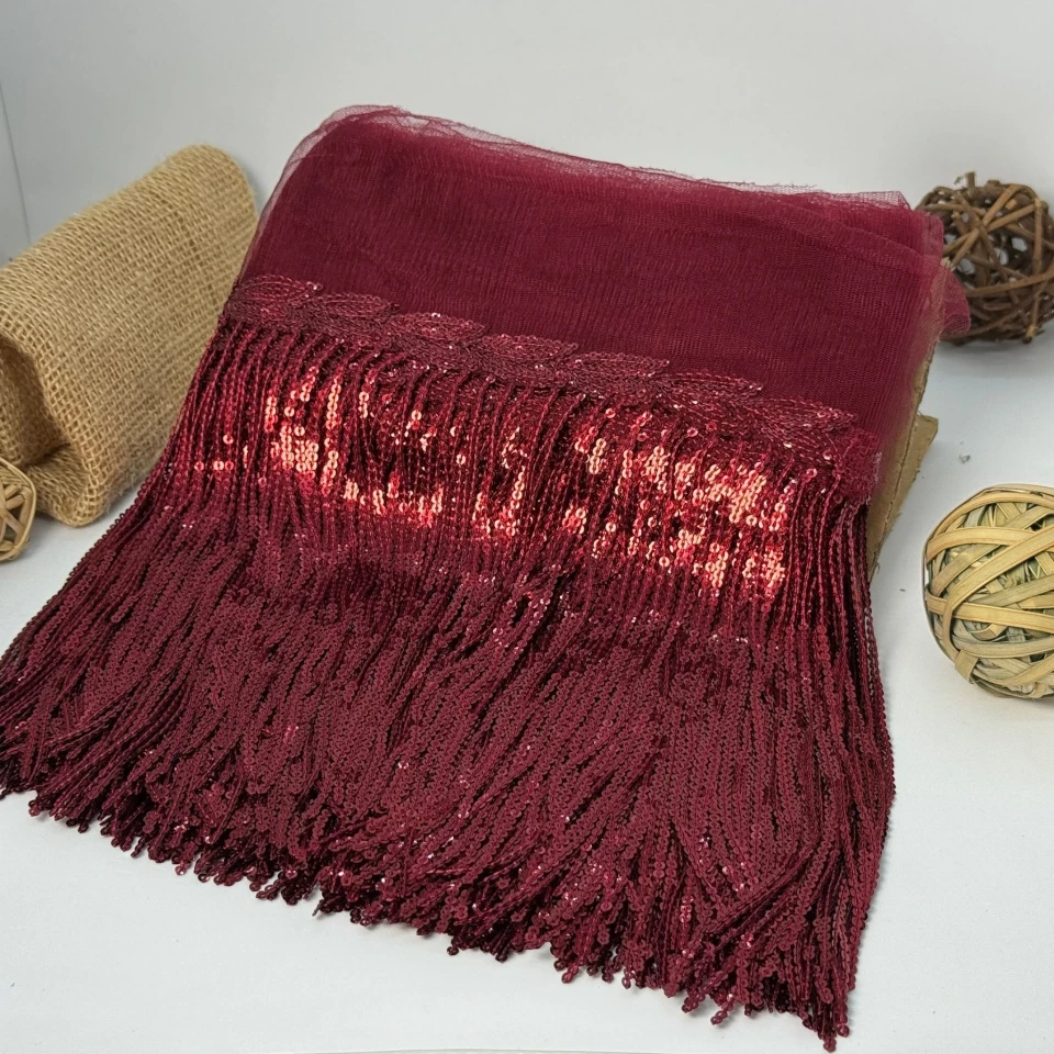 Бахрома танцевальная с пайетками на сетке «Искры страсти» 20 см (9.1 метр), 10 бордовий