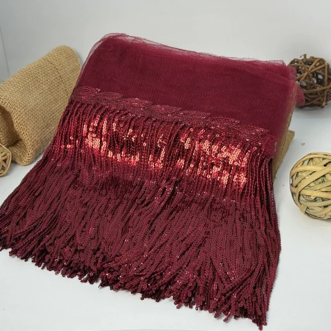 Бахрома танцевальная с пайетками на сетке «Искры страсти» 20 см (9.1 метр), 10 бордовий