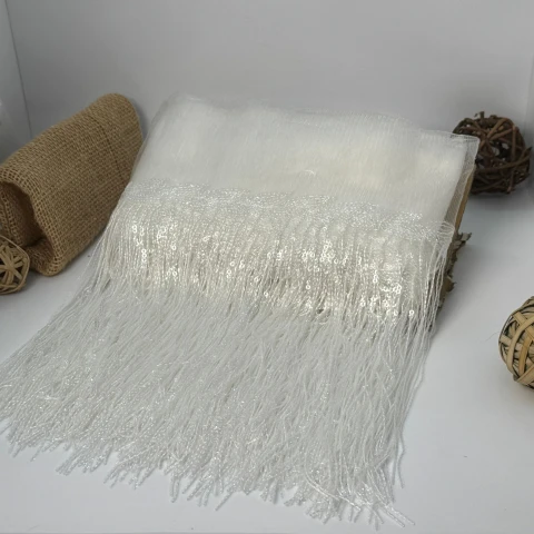 Бахрома танцевальная с пайетками на сетке «Искры страсти» 20 см (9.1 метр), 23 білий прозорий