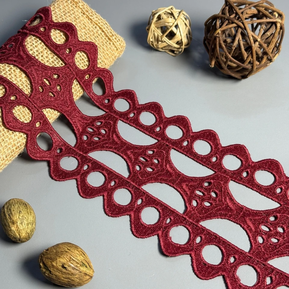 Мереживо поліестер "Перлинна хвиля" 10 см.(1 м.), бордовий (19 метрів)