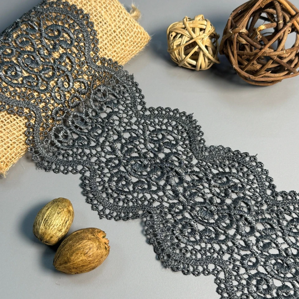 Кружево полиэстер "Кремовая линия" 11 см.(1 м.), темний сірий (20 метрів)