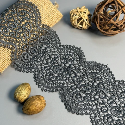 Кружево полиэстер "Кремовая линия" 11 см.(1 м.), темний сірий (20 метрів)