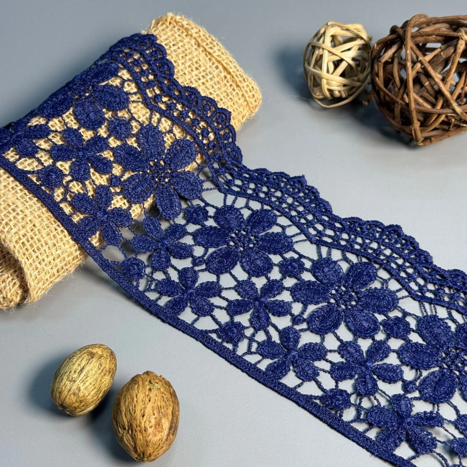 Кружево полиэстер "Цветочный рай" 10 см.(1 м.), синій (19.8 метрів)
