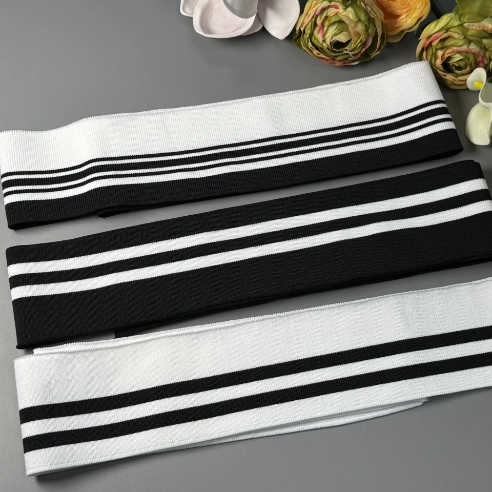 Трикотажний довяз поліестровий (6.5 см*120 см), чорний+білий дві полоси