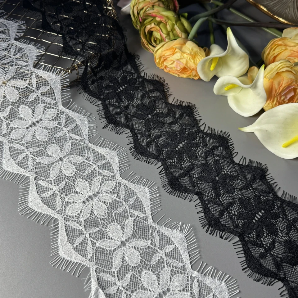 Мереживо французьке «Місячна троянда»11 см (купон 3 м.), чорний