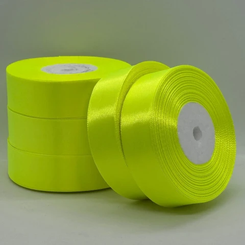 Атласная лента 2,5 см (33 м.), 58 неон жовтий