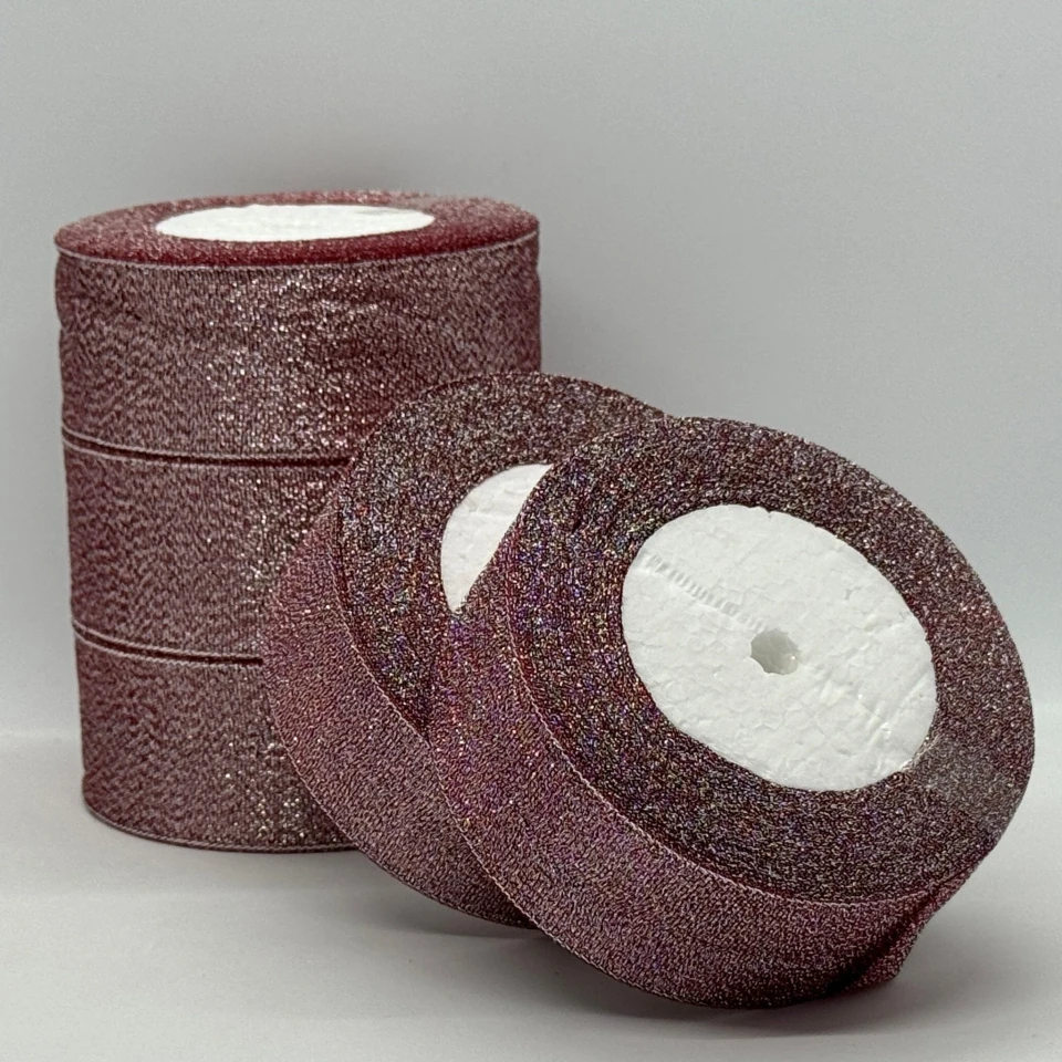 Лента парчевая 4 см (25 ярдов/22,75 м.), 28 баклажан + срібло