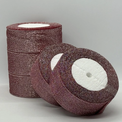 Лента парчевая 4 см (25 ярдов/22,75 м.), 28 баклажан + срібло