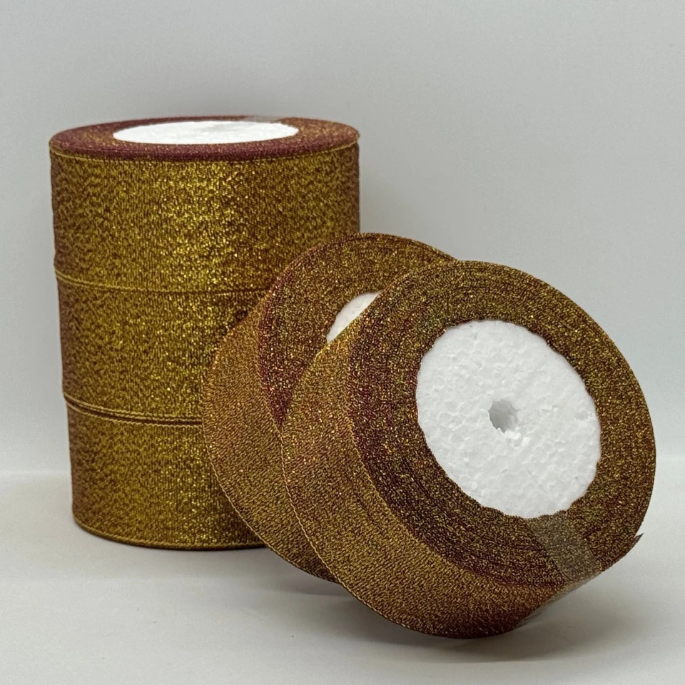 Лента парчевая 4 см (25 ярдов/22,75 м.), 48 бордовий + золото