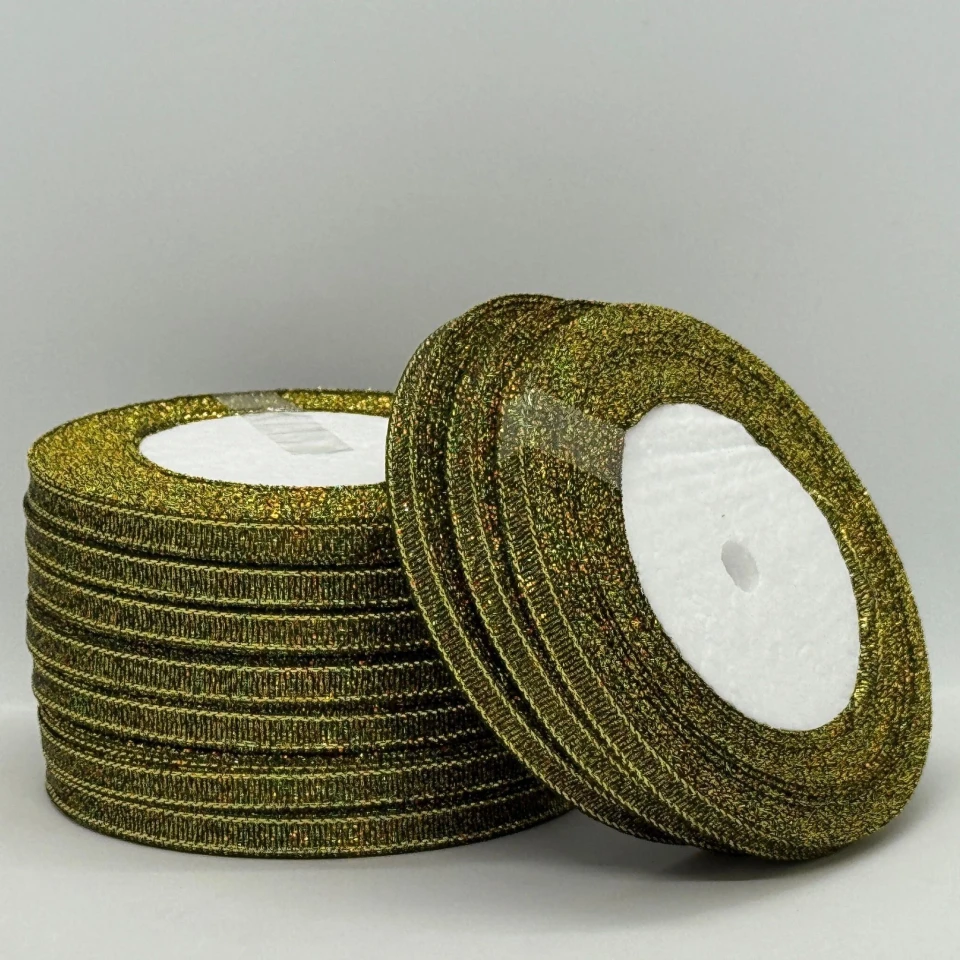 Лента парчовая 0,6 см (25 ярдов/22,75 м.), 39 чорний + золото