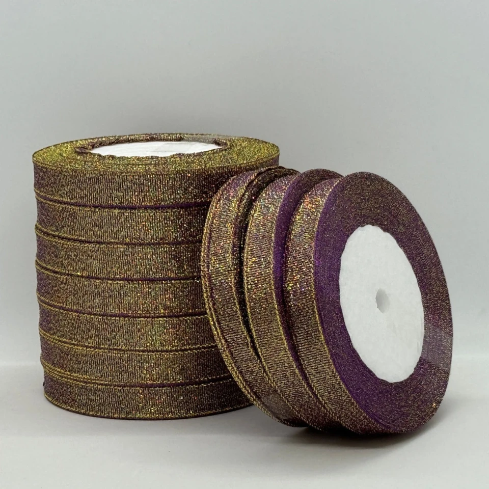 Лента парчовая 1,2 см (25 ярдов/22,75 м.), 46 баклажан + золото