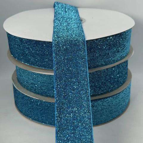 Оксамитова стрічка люрекс 3.8 см (25 ярдів/22,75 м.), 13 бірюза