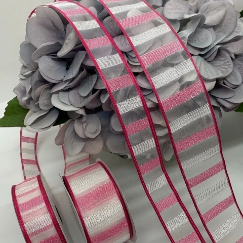 Декоративна стрічка органзова 4 см (18 м.), №7 малиновий+срібло