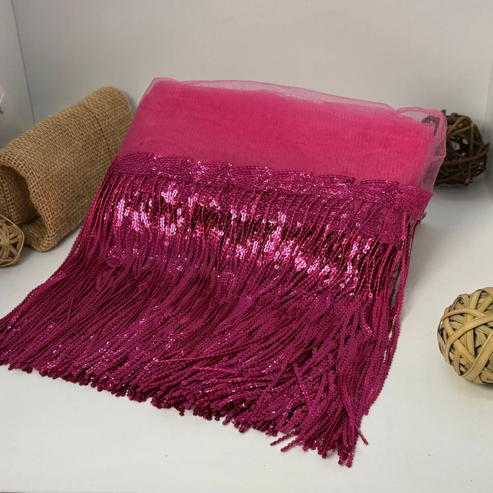 Бахрома танцевальная с пайетками на сетке «Искры страсти» 20 см (9.1 метр), 11 малиновий