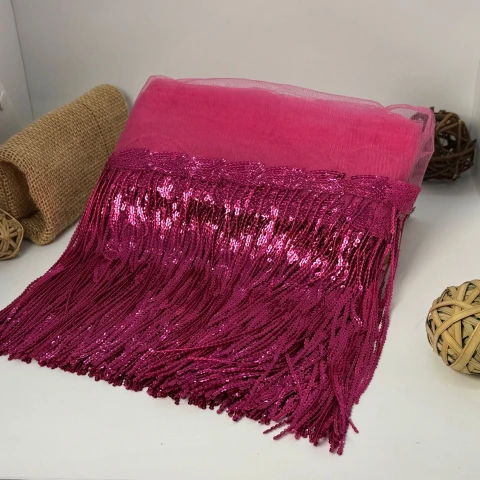 Бахрома танцевальная с пайетками на сетке «Искры страсти» 20 см (9.1 метр), 11 малиновий