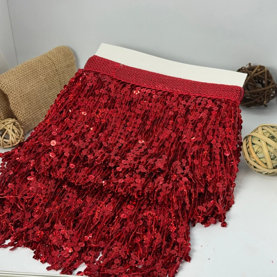 Бахрома танцевальная с пайетками «Сердце танца» 16 см (9.1 метр), 4 червоний