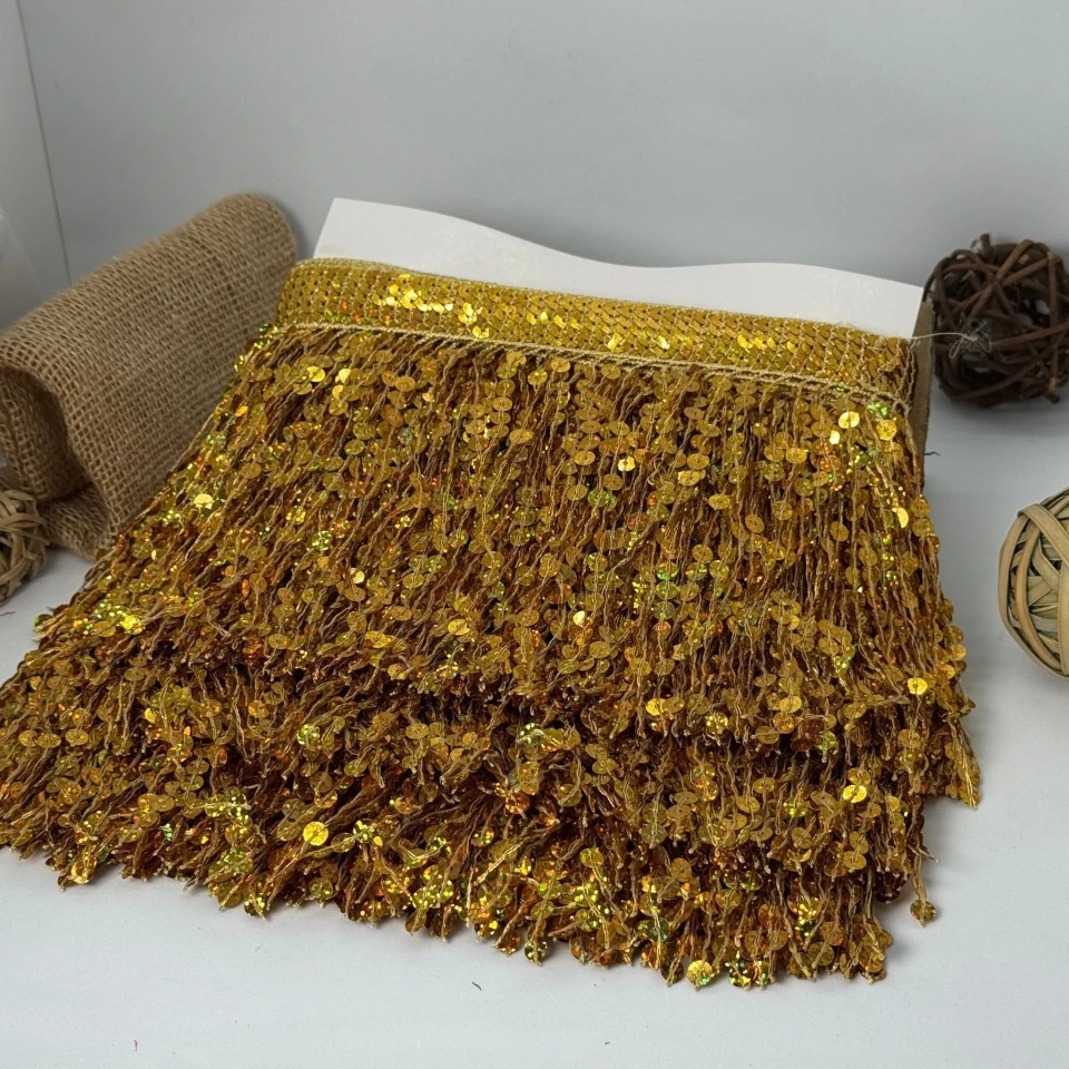 Бахрома танцювальна з паєтками «Серце танцю» 16 см (9.11 метр), 7 золото