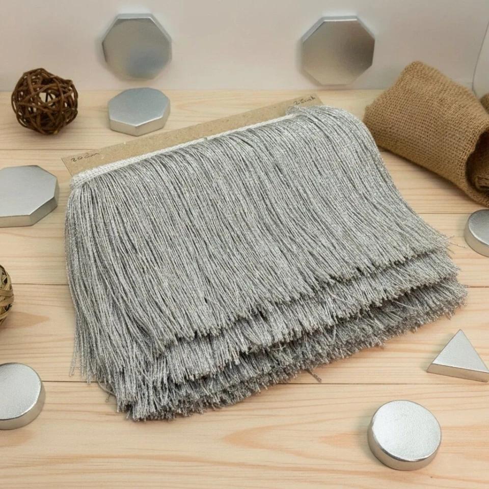 Бахрома танцевальная лапша люрекс 20 см (1 м.), срібло